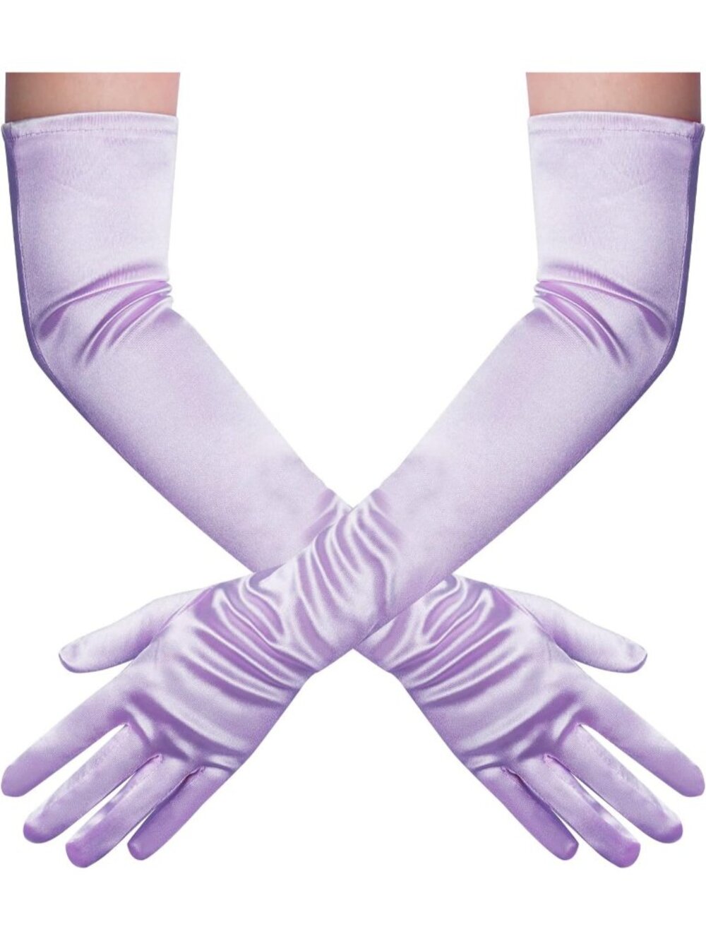 Women Light Purple 1920s Costume Elbow Length 21 inch Long Opera Satin Gloves